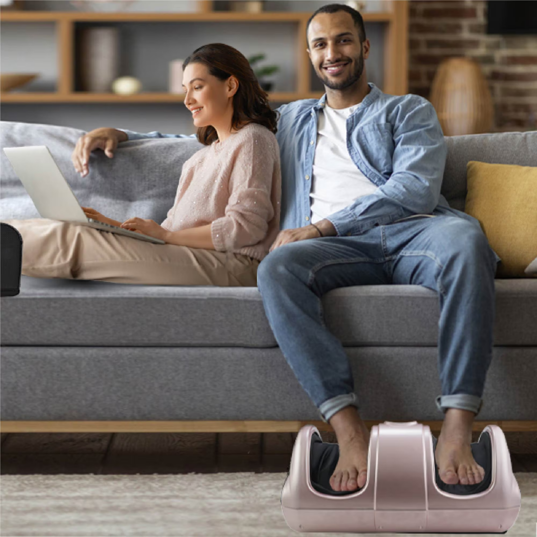 Shiatsu Foot Massager Machine with Heat and Remote – Kneading and Rolling for Feet and Calves, 7 Auto Programs, Rose Gold