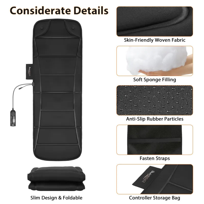 Full Body Massage Mat with Heat – Foldable Vibrating Massage Pad with 10 Motors, 9 Modes and Timer for Home and Car, Black