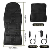 Car seat massager cushion dimensions, elastic strap and power cables