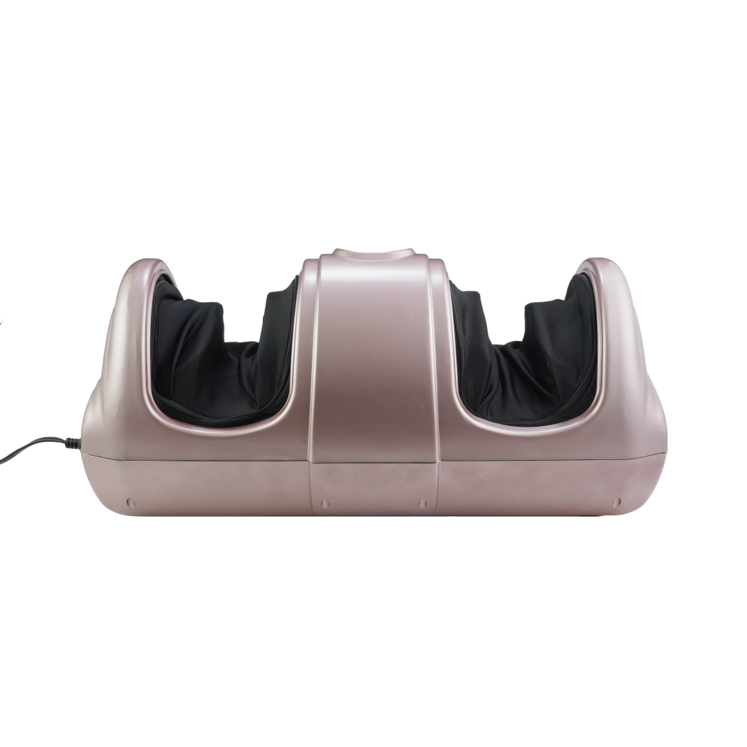 Back view of the rose gold foot massager with power cord