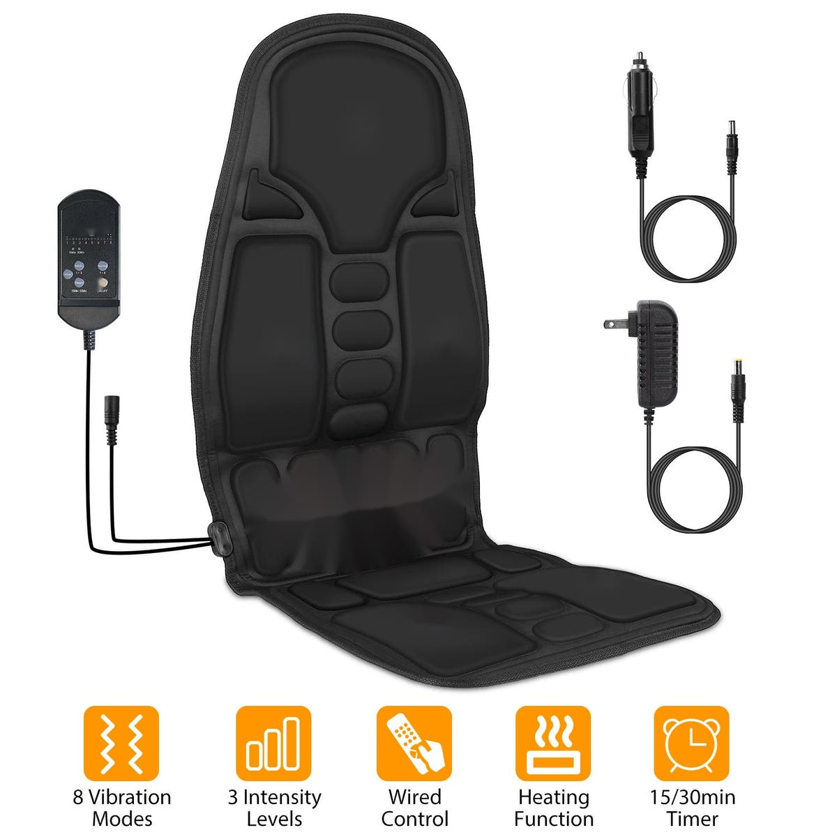 Car seat massager cushion with controller, car charger and home adapter