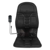 Black car seat massager cushion with wired controller, front view