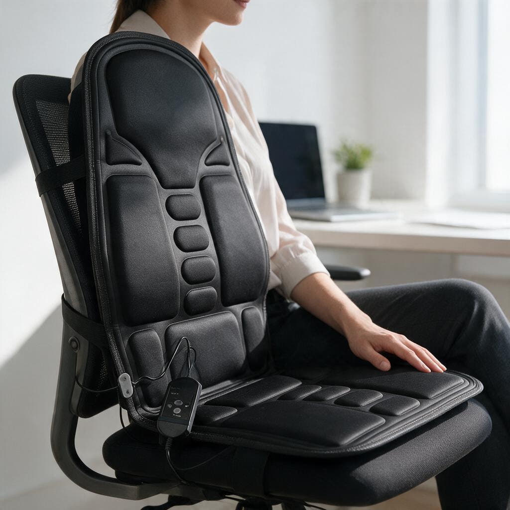 Car seat massager cushion in use on an office chair