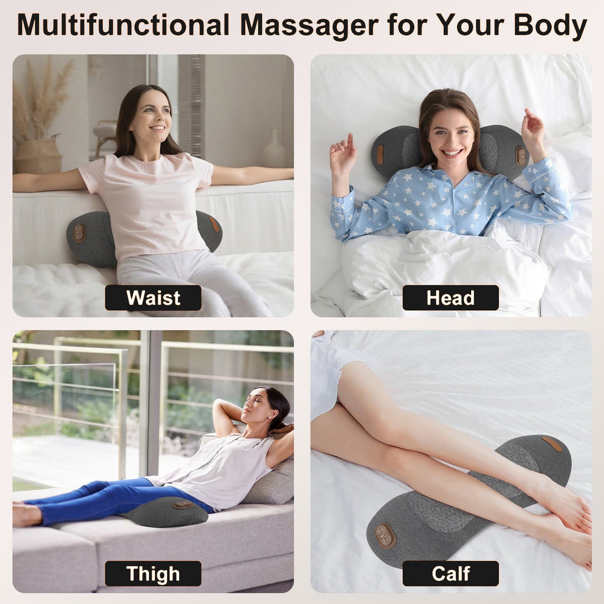 Back massager pillow used under the waist, head, thigh and calf
