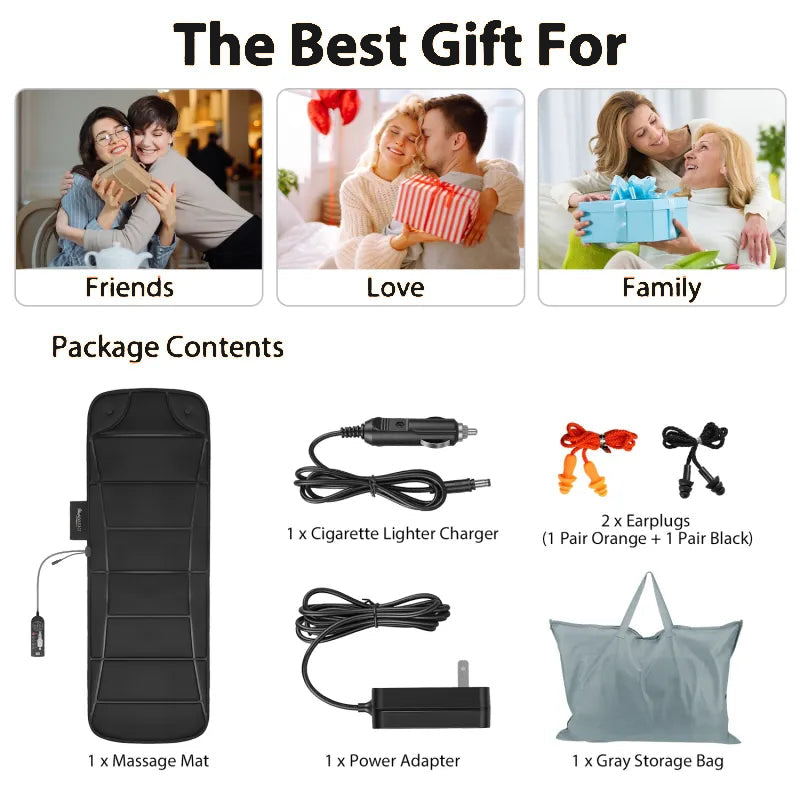 Full Body Massage Mat with Heat – Foldable Vibrating Massage Pad with 10 Motors, 9 Modes and Timer for Home and Car, Black